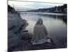 A Hindu Pilgrim Meditates Along the Bank of the Ganges River-null-Mounted Photographic Print