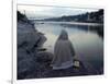 A Hindu Pilgrim Meditates Along the Bank of the Ganges River-null-Framed Photographic Print