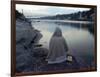 A Hindu Pilgrim Meditates Along the Bank of the Ganges River-null-Framed Photographic Print