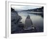 A Hindu Pilgrim Meditates Along the Bank of the Ganges River-null-Framed Photographic Print