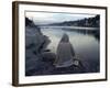 A Hindu Pilgrim Meditates Along the Bank of the Ganges River-null-Framed Photographic Print