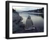 A Hindu Pilgrim Meditates Along the Bank of the Ganges River-null-Framed Photographic Print