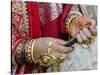 A Hindu Woman Performs Religious Rituals as She Offers Prayers to the Sun God-null-Stretched Canvas