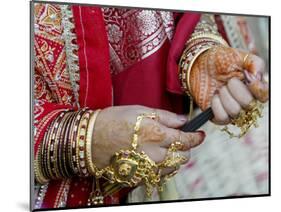 A Hindu Woman Performs Religious Rituals as She Offers Prayers to the Sun God-null-Mounted Photographic Print