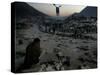 A Homeless Pakistani Earthquake Survivor Sits on the Roadside-null-Stretched Canvas