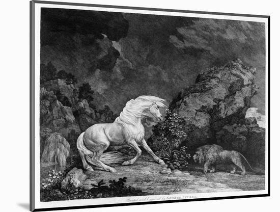 A Horse Affrighted by a Lion, Engraved by the Artist, 1777 (Etching)-George Stubbs-Mounted Premium Giclee Print