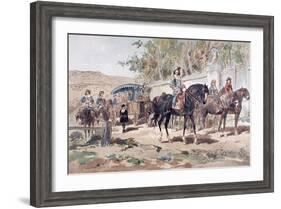 A Horse Drawn Public Diligence, or Coach, of the 17th Century with Mounted Escort, 1886-Armand Jean Heins-Framed Giclee Print