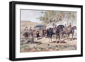 A Horse Drawn Public Diligence, or Coach, of the 17th Century with Mounted Escort, 1886-Armand Jean Heins-Framed Giclee Print