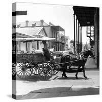 A Horse-Drawn Vegetable Cart Travels Through a Quiet Section of the French Quarter-null-Stretched Canvas