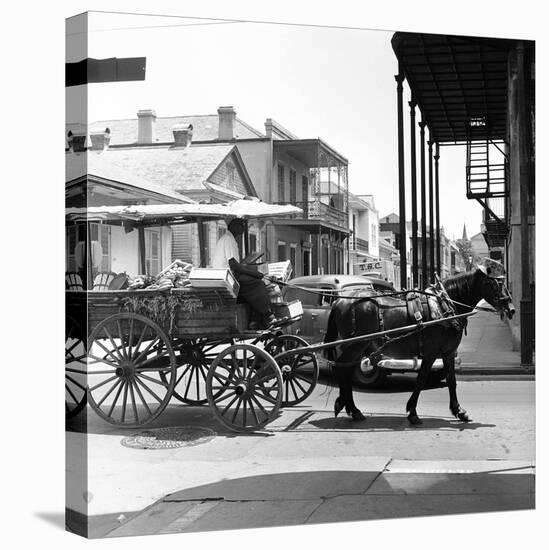 A Horse-Drawn Vegetable Cart Travels Through a Quiet Section of the French Quarter-null-Stretched Canvas