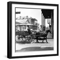 A Horse-Drawn Vegetable Cart Travels Through a Quiet Section of the French Quarter-null-Framed Photographic Print