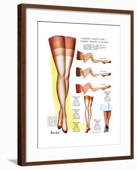 A Hosiery Service for Fashion Frocks' Customer-Fashion Frocks-Framed Art Print