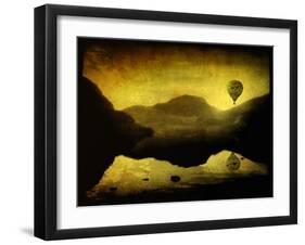 A Hot Air Balloon in Flight over Lakes and Mountains-Cristina Carra Caso-Framed Photographic Print