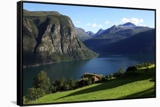 A House Above the Fjord at Valldal, Norway, Scandinavia, Europe-David Pickford-Framed Stretched Canvas