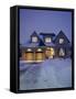 A House in a Snow Covered Landscape Lit Up at Night-null-Framed Stretched Canvas