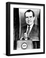 A Huge Portrait of President Nixon Dominates the Scene-null-Framed Photo