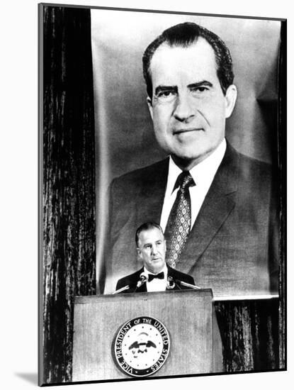 A Huge Portrait of President Nixon Dominates the Scene-null-Mounted Photo