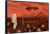 A Human Astronaut Making Contact with a Grey Alien on the Surface of Mars-null-Framed Stretched Canvas