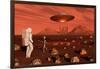 A Human Astronaut Making Contact with a Grey Alien on the Surface of Mars-null-Framed Art Print