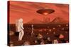 A Human Astronaut Making Contact with a Grey Alien on the Surface of Mars-null-Stretched Canvas