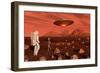 A Human Astronaut Making Contact with a Grey Alien on the Surface of Mars-null-Framed Premium Giclee Print