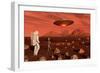 A Human Astronaut Making Contact with a Grey Alien on the Surface of Mars-null-Framed Premium Giclee Print
