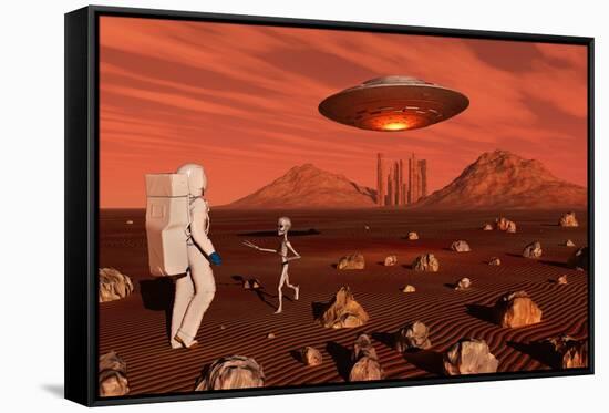 A Human Astronaut Making Contact with a Grey Alien on the Surface of Mars-null-Framed Stretched Canvas