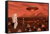 A Human Astronaut Making Contact with a Grey Alien on the Surface of Mars-null-Framed Stretched Canvas