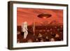 A Human Astronaut Making Contact with a Reptoid Alien on the Surface of Mars-null-Framed Premium Giclee Print