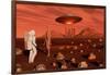 A Human Astronaut Making Contact with a Reptoid Alien on the Surface of Mars-null-Framed Art Print