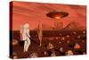 A Human Astronaut Making Contact with a Reptoid Alien on the Surface of Mars-null-Stretched Canvas