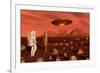 A Human Astronaut Making Contact with a Reptoid Alien on the Surface of Mars-null-Framed Art Print