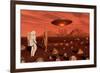 A Human Astronaut Making Contact with a Reptoid Alien on the Surface of Mars-null-Framed Art Print