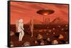 A Human Astronaut Making Contact with a Reptoid Alien on the Surface of Mars-null-Framed Stretched Canvas