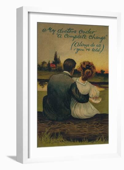 A Humorous Postcard Depicting a Courting Couple, 1908-null-Framed Giclee Print