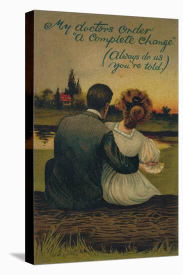 A Humorous Postcard Depicting a Courting Couple, 1908-null-Stretched Canvas