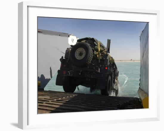 A Humvee Drives Down the Ramp of a Landing Craft Utility-Stocktrek Images-Framed Photographic Print