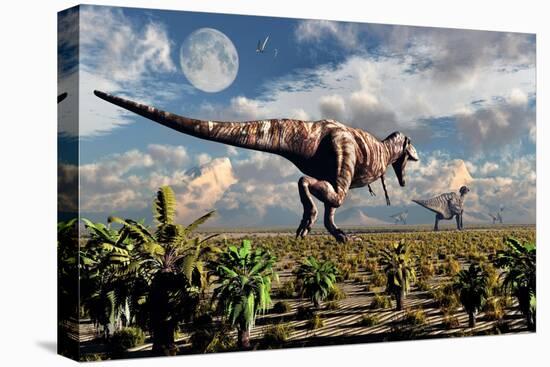 A Hungry Tyrannosaurus Rex Chasing a Small Group of Parasaurolophus-Stocktrek Images-Stretched Canvas