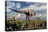 A Hungry Tyrannosaurus Rex Chasing a Small Group of Parasaurolophus-Stocktrek Images-Stretched Canvas