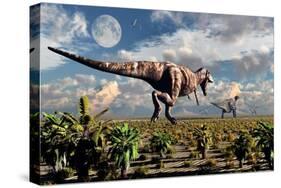 A Hungry Tyrannosaurus Rex Chasing a Small Group of Parasaurolophus-Stocktrek Images-Stretched Canvas
