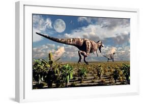 A Hungry Tyrannosaurus Rex Chasing a Small Group of Parasaurolophus-Stocktrek Images-Framed Art Print