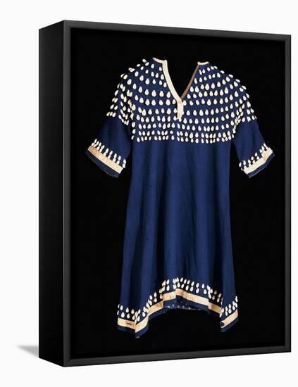 A Hunkpapa Sioux Girl's Dress of Blue Wool Cloth Trimed with Cowrie-null-Framed Stretched Canvas