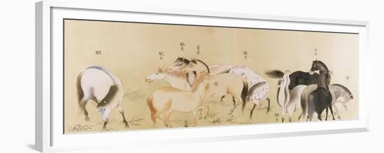 A Japanese Concertina Album in the Chinese Style Depicting a Multitude of Horses-null-Framed Premium Giclee Print