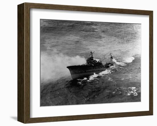 A Japanese Cruiser (Katori Class) Sinking off the Coast of French Indo-China after Attack by Sb2c's-null-Framed Photographic Print