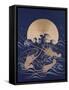 A Japanese Embroidered Textile Panel of Dark Blue Satin Depicting Three Crayfish Among Waves before-null-Framed Stretched Canvas