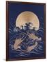 A Japanese Embroidered Textile Panel of Dark Blue Satin Depicting Three Crayfish Among Waves before-null-Framed Giclee Print