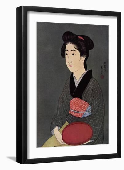 A Japanese Waitress with a Tray, 1920-Hashiguchi Goyo-Framed Premium Giclee Print