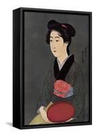 A Japanese Waitress with a Tray, 1920-Hashiguchi Goyo-Framed Stretched Canvas