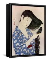 A Japanese woman combing her hair, 1920 (1930).Artist: Hashiguchi Goyo-Hashiguchi Goyo-Framed Stretched Canvas