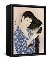 A Japanese woman combing her hair, 1920 (1930).Artist: Hashiguchi Goyo-Hashiguchi Goyo-Framed Stretched Canvas